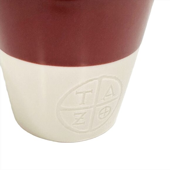 2011 STARBUCKS Tazo Tea Cup - 8oz - Maroon and White color blocked - slanted rim - Picture 2 of 5